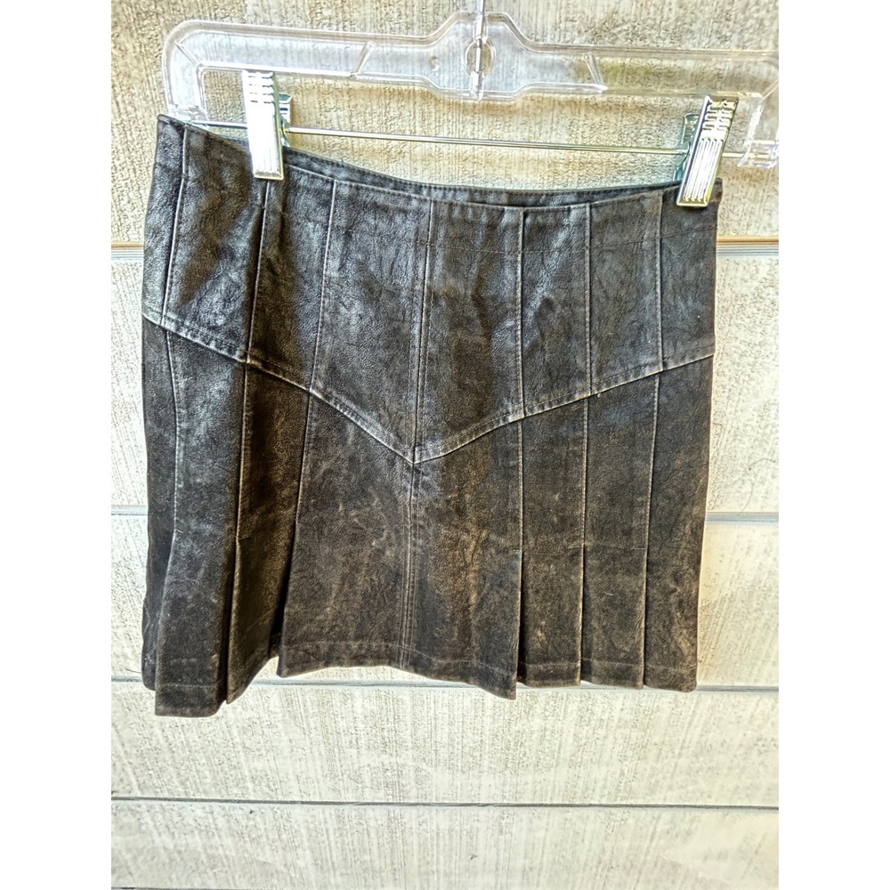 Free People Black Faux Leather Mini Skirt Pleated A-Line